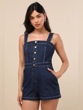 ๐ Lulus Dark Blue Denim Romper